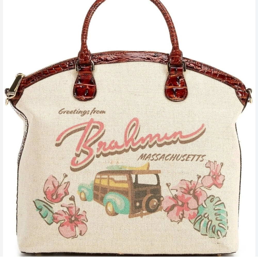 🤎🔹️Brahmin🔹️ Large Duxbury in PECAN PIPA Canvas & Leather - Picture 2 of 7
